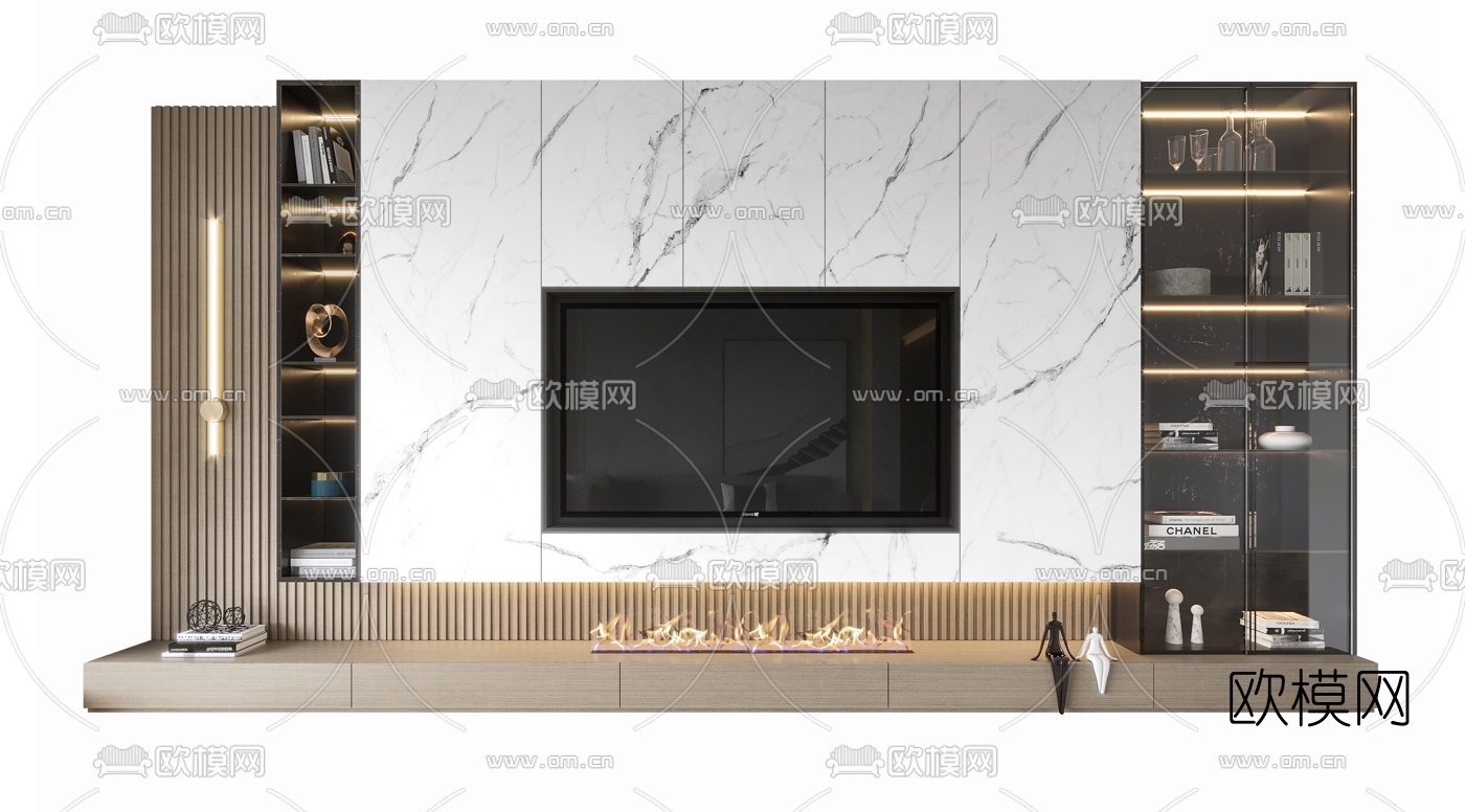 现代大理石电视背景墙3d模型