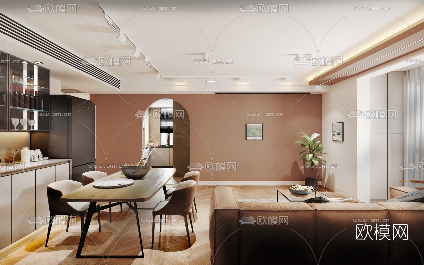 北欧客厅餐厅3d模型下载（渲染图2）