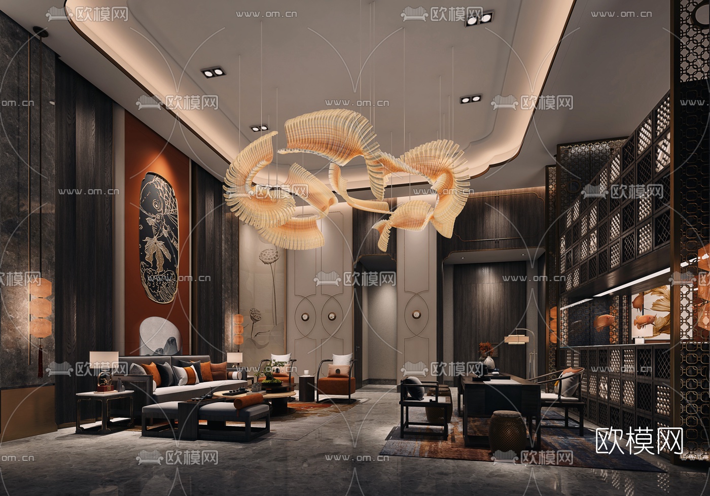 新中式酒店餐厅包房3d模型