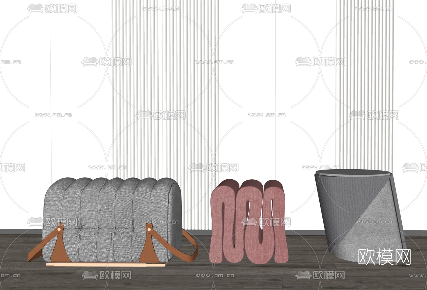 现代布艺凳子su模型下载（渲染图2）