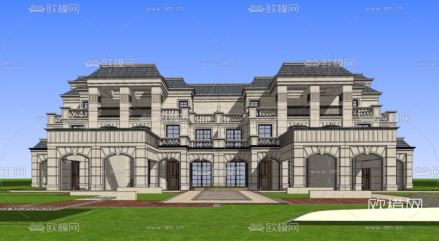 欧式独栋别墅su模型下载（渲染图2）