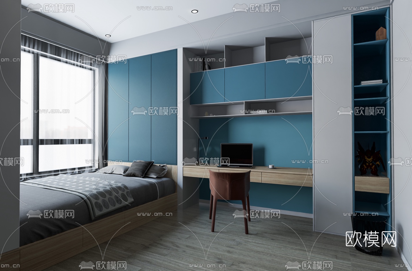 现代榻榻米卧室su模型-免费3dmax模型库-欧模网