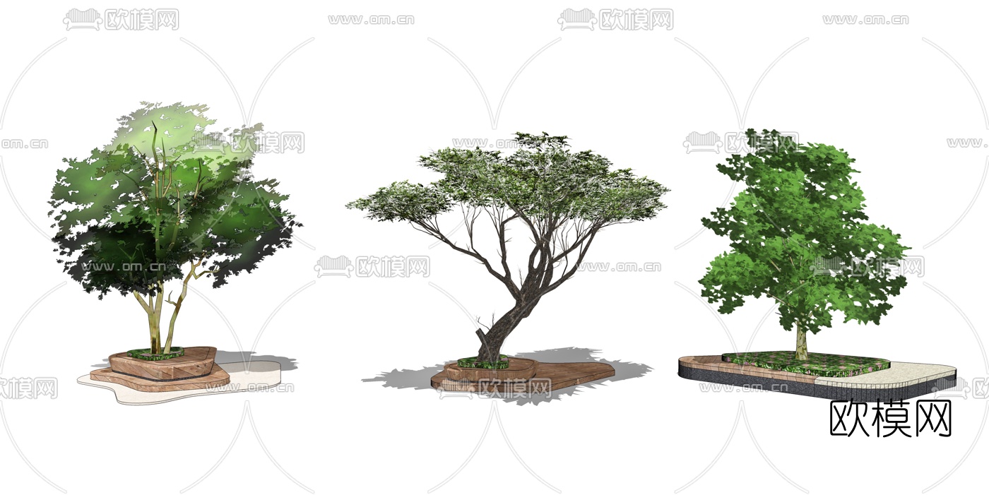 现代树池景观树su模型下载