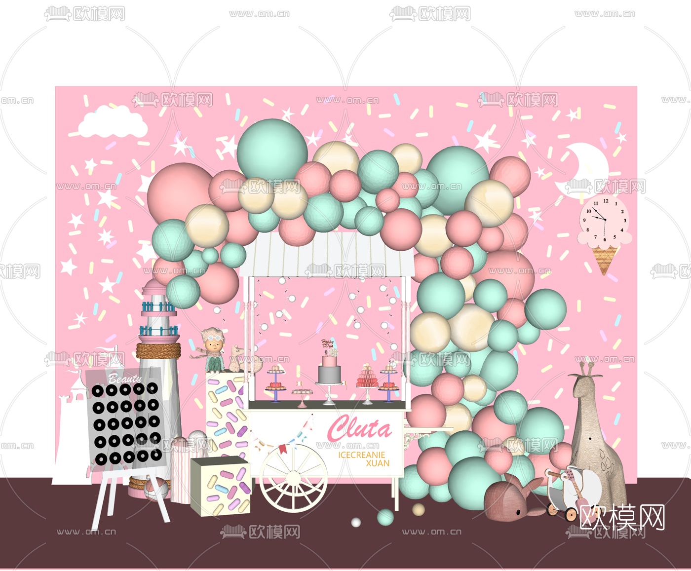 现代婚庆婚礼气球美陈装饰区su模型下载