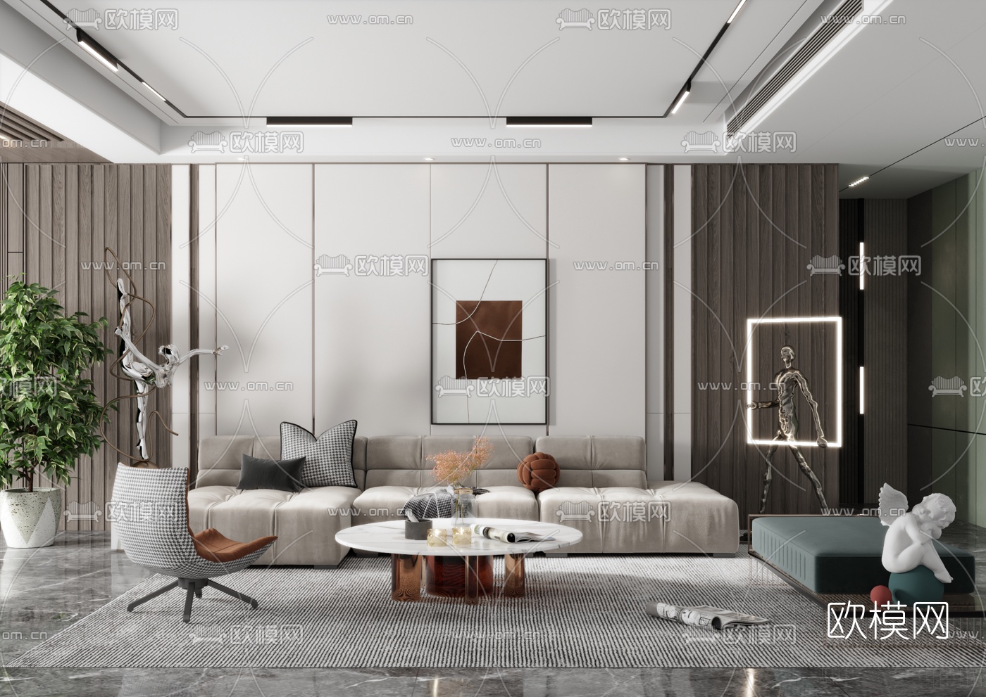 现代布艺转角沙发组合3d模型下载