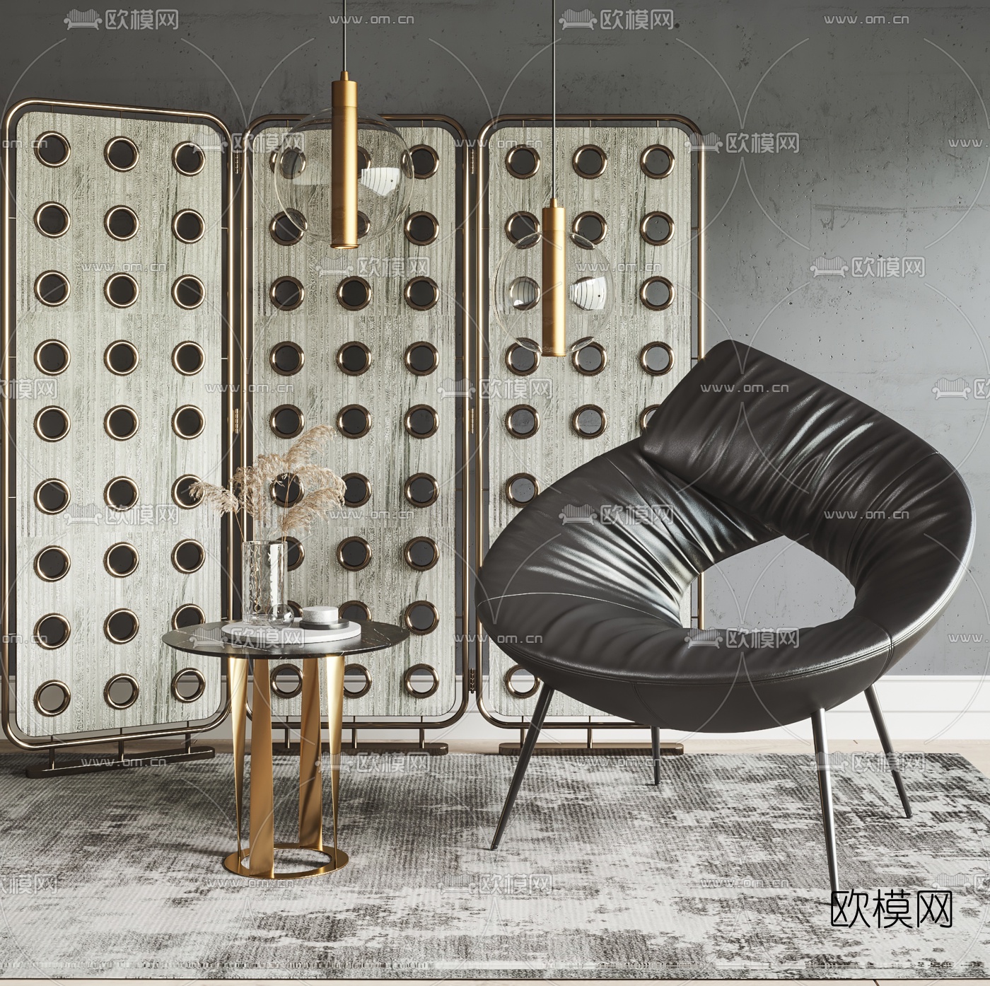 工业风休闲椅边几3d模型下载