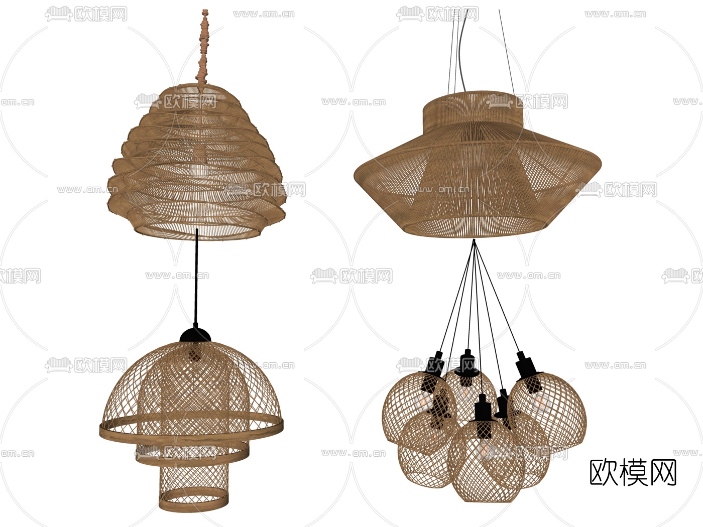 自然风藤编吊灯su模型下载