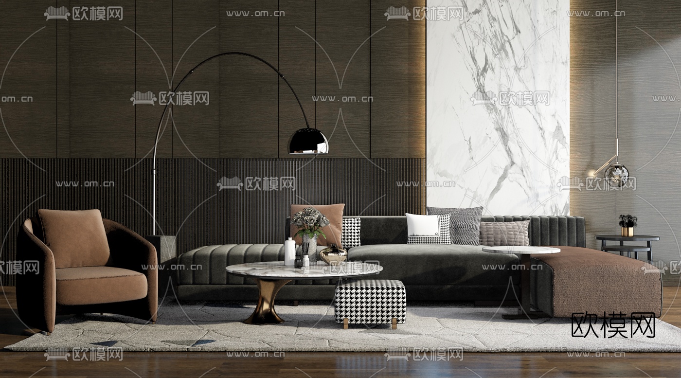现代布艺沙发组合su模型下载