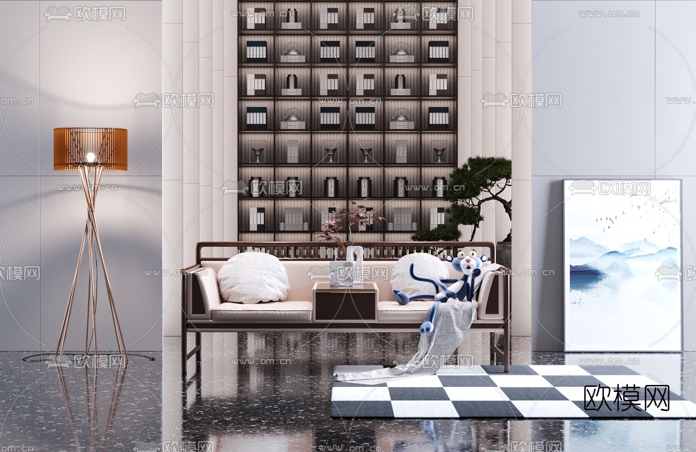 新中式实木罗汉床沙发椅3d模型下载