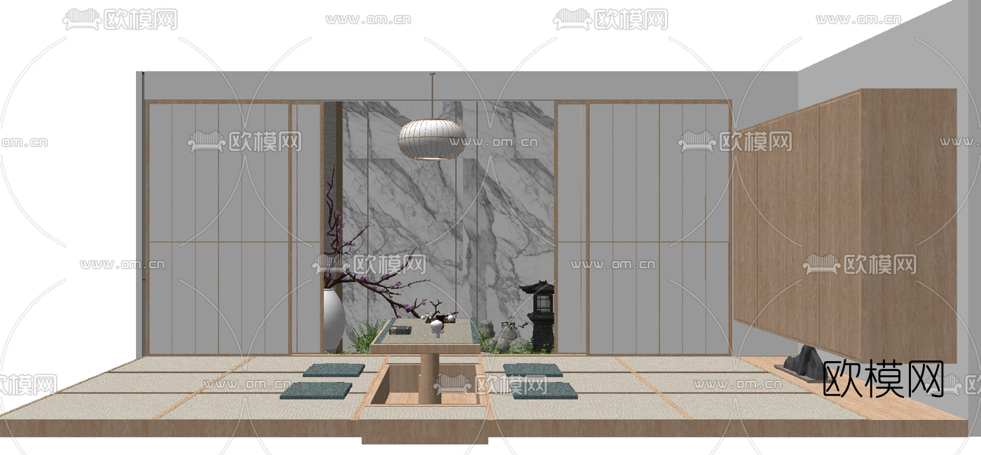 日式榻榻米茶桌椅su模型下载