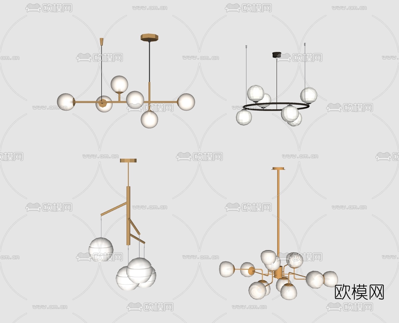 现代金属吊灯su模型下载