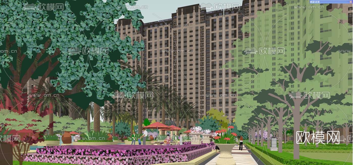 新中式高层住宅外观su模型下载（渲染图6）