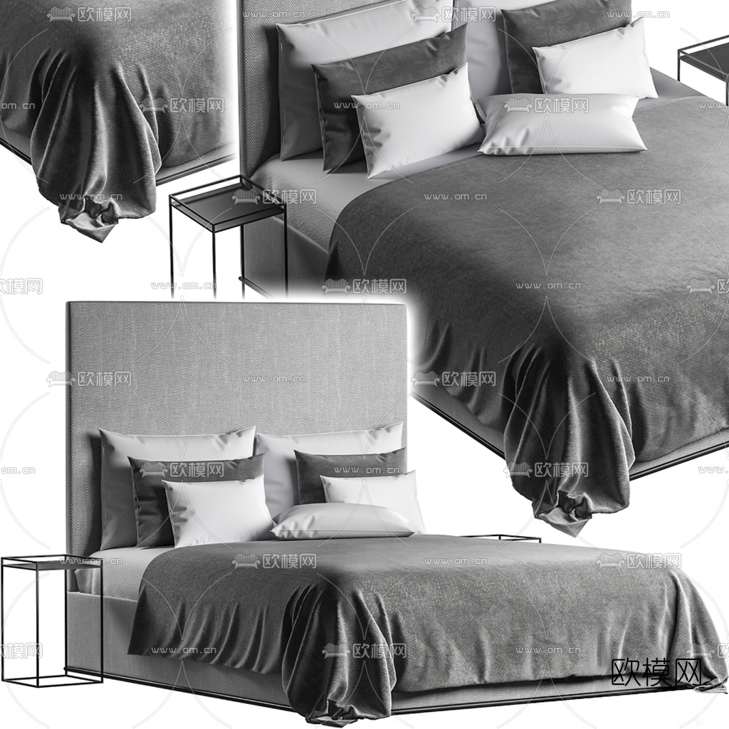 Pertica 现代布艺双人床3d模型下载（渲染图1）