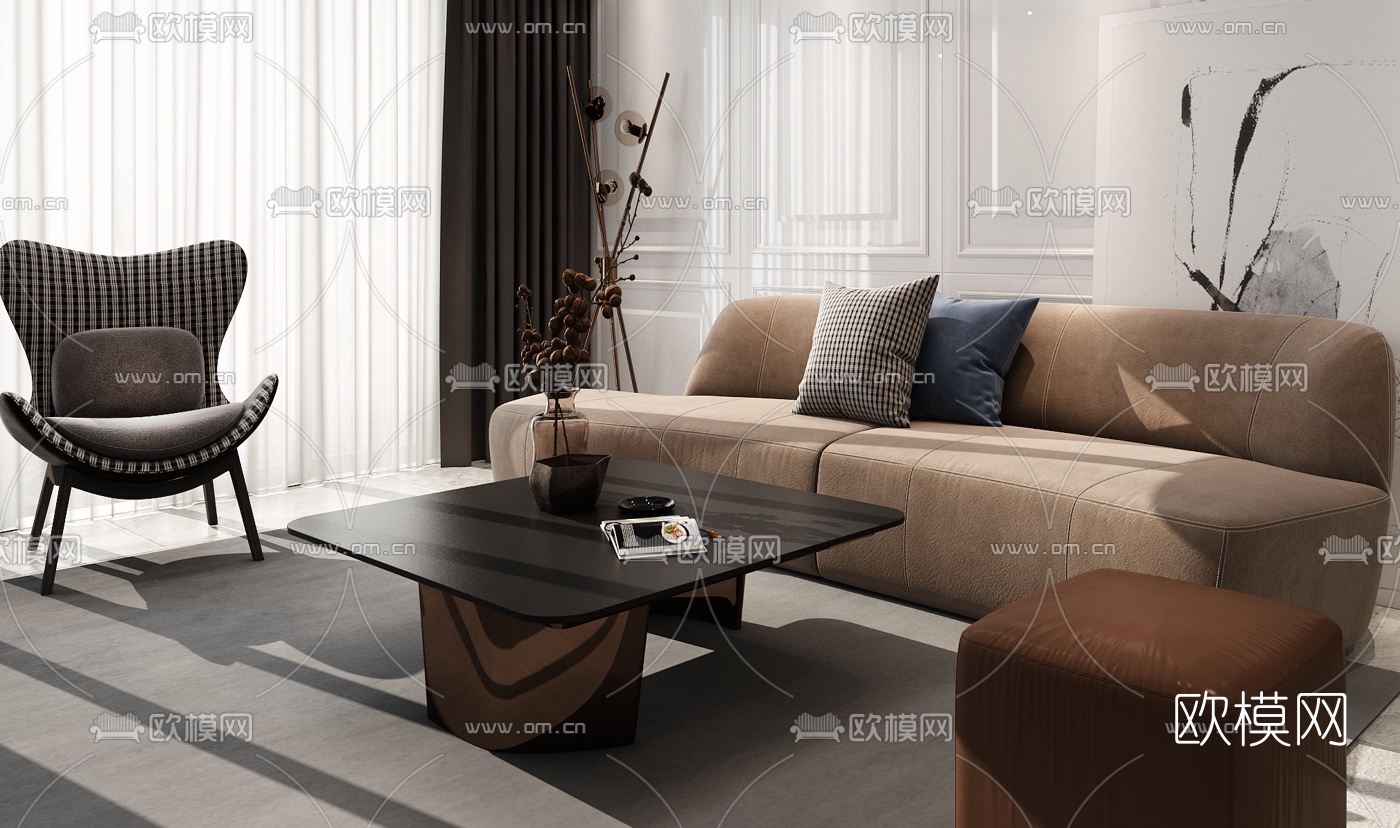 现代简约布艺沙发组合3d模型