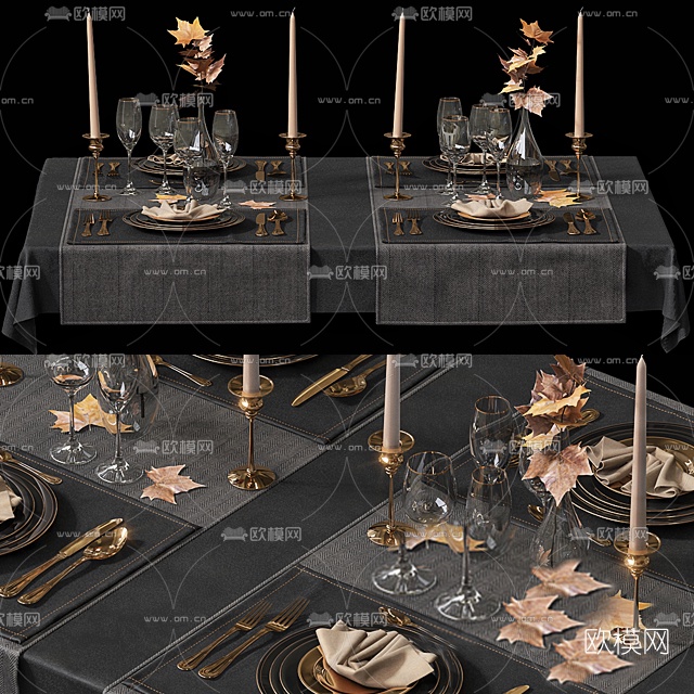 北欧餐桌烛光晚餐饰品3d模型下载