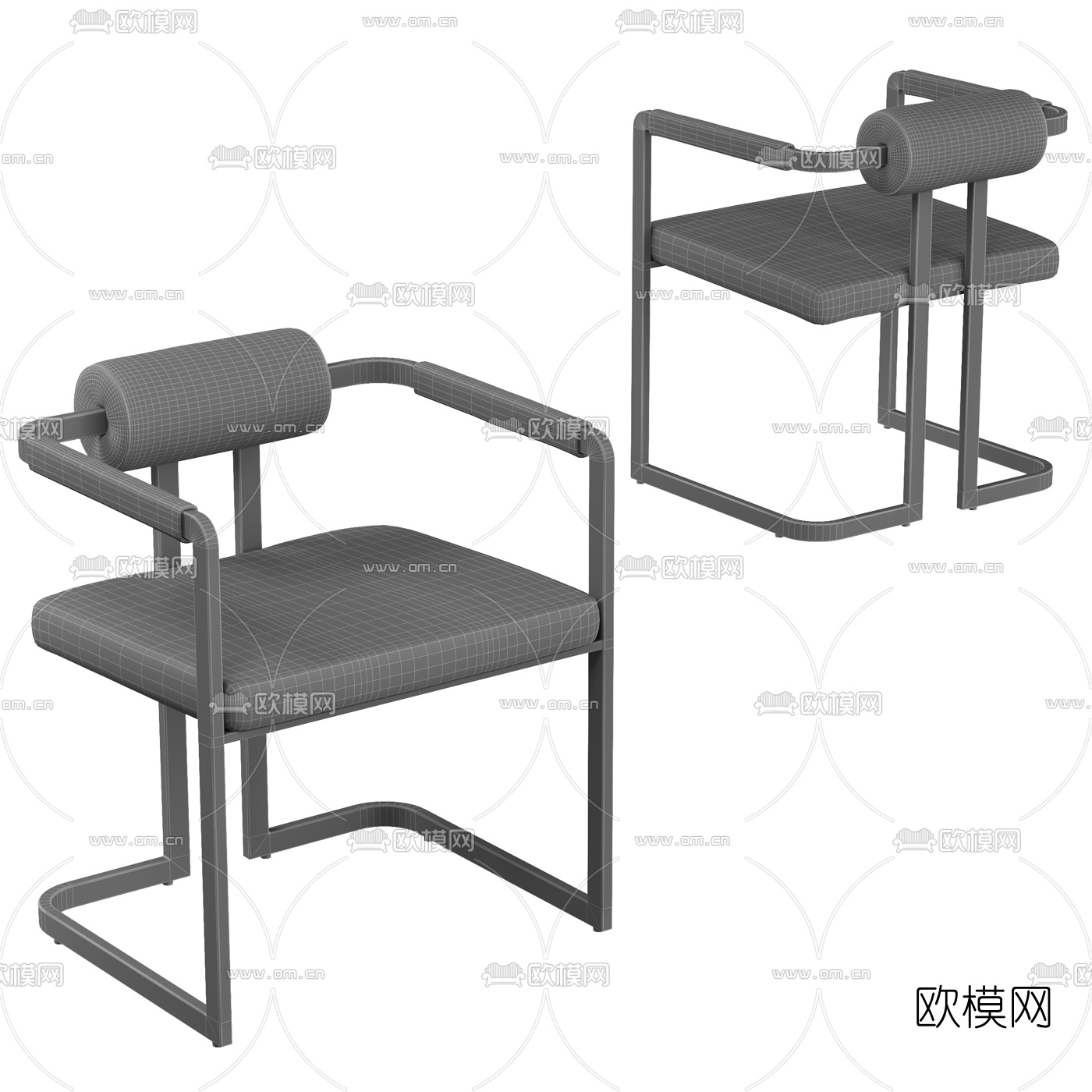 工业风皮革单椅餐椅3d模型下载（渲染图2）