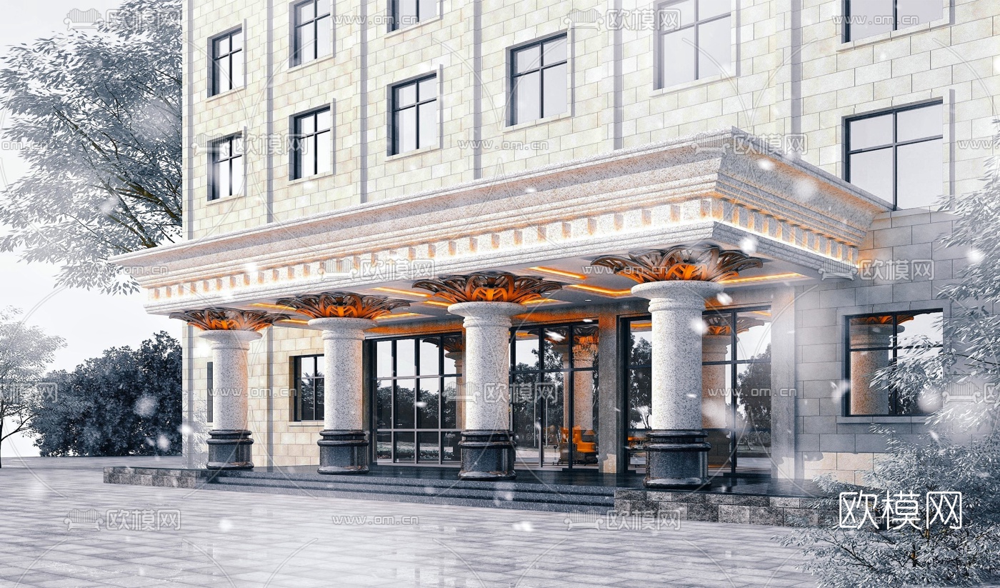 欧式酒店门头3d模型下载