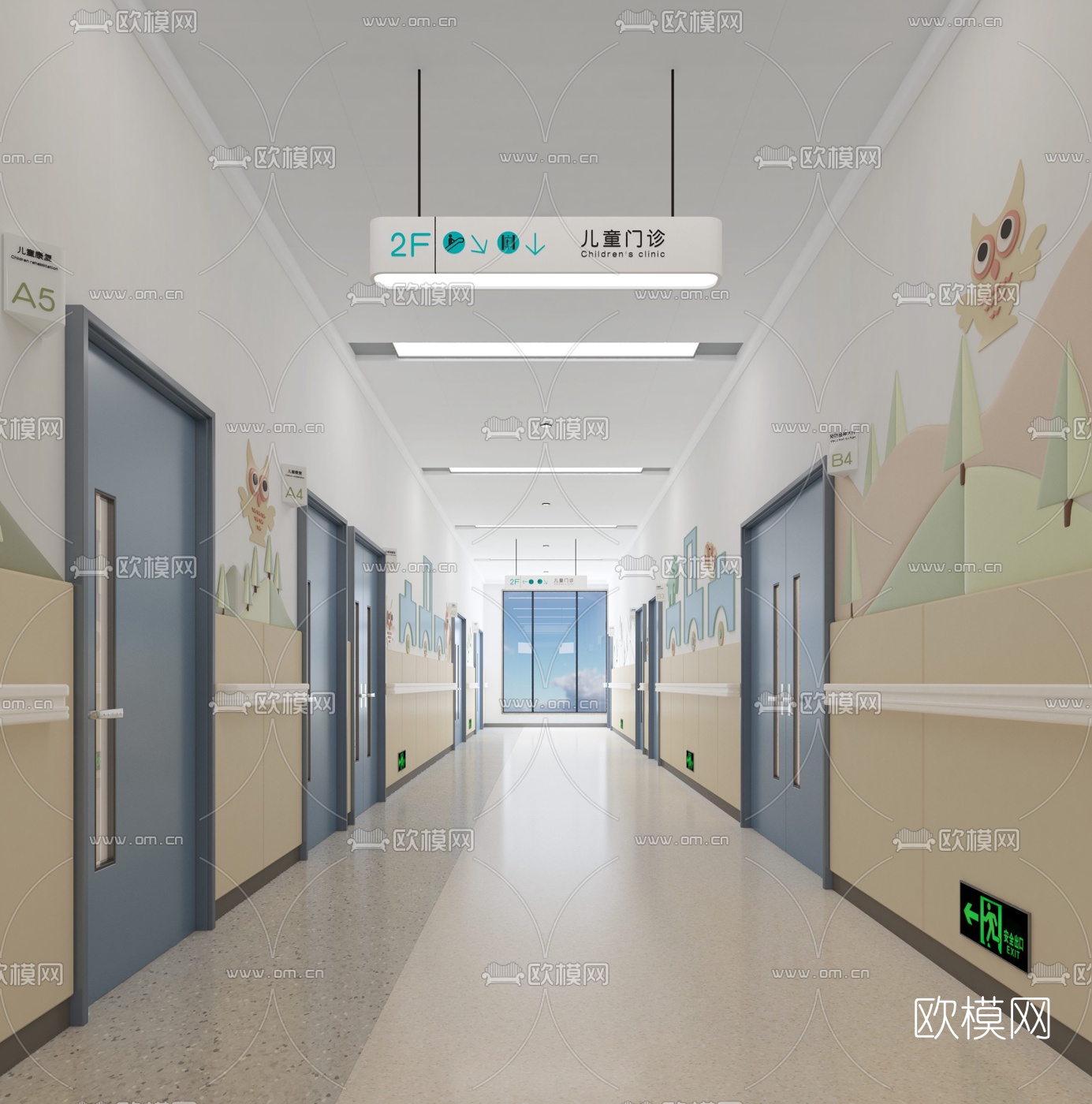现代儿童医院走廊3d模型