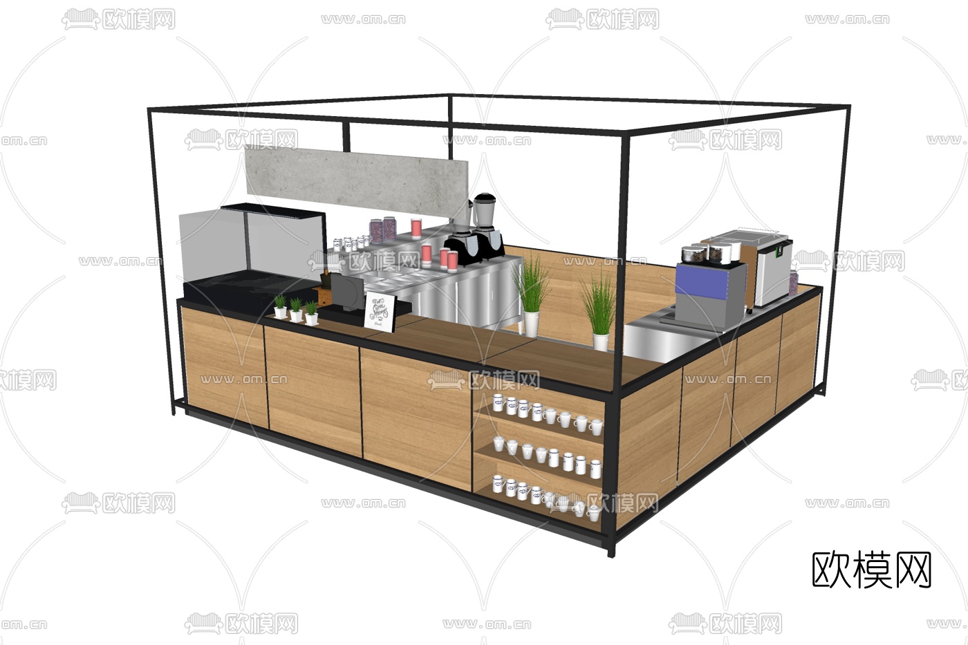 现代奶茶店收银台su模型下载