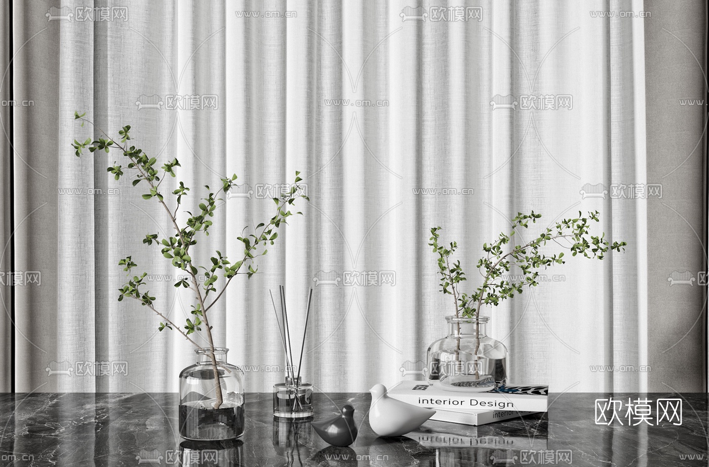 现代树枝花瓶插花3d模型下载