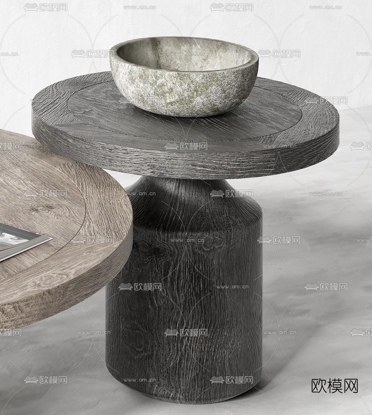 现代原木圆形茶几3d模型