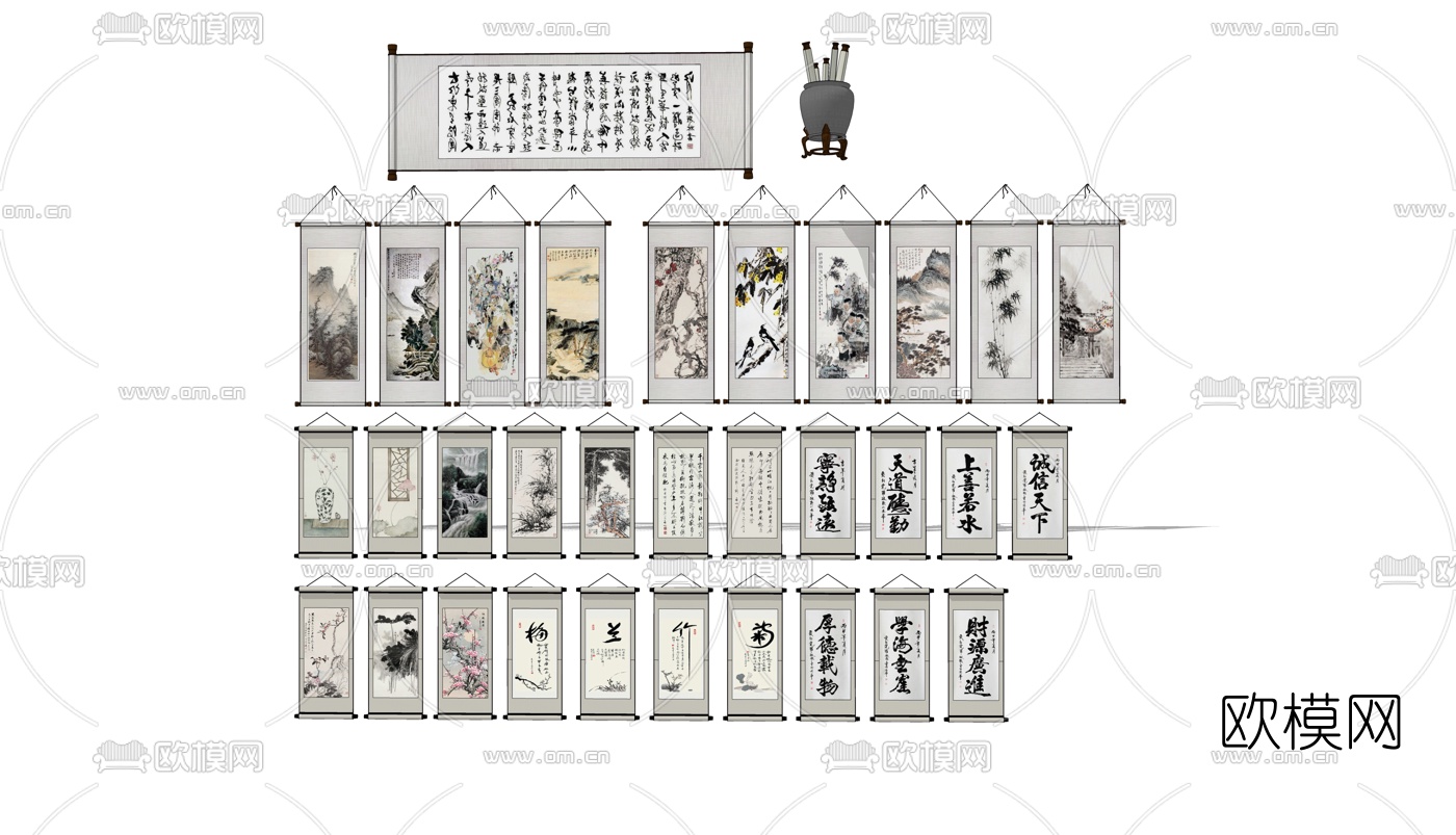 中式装饰挂画su模型下载