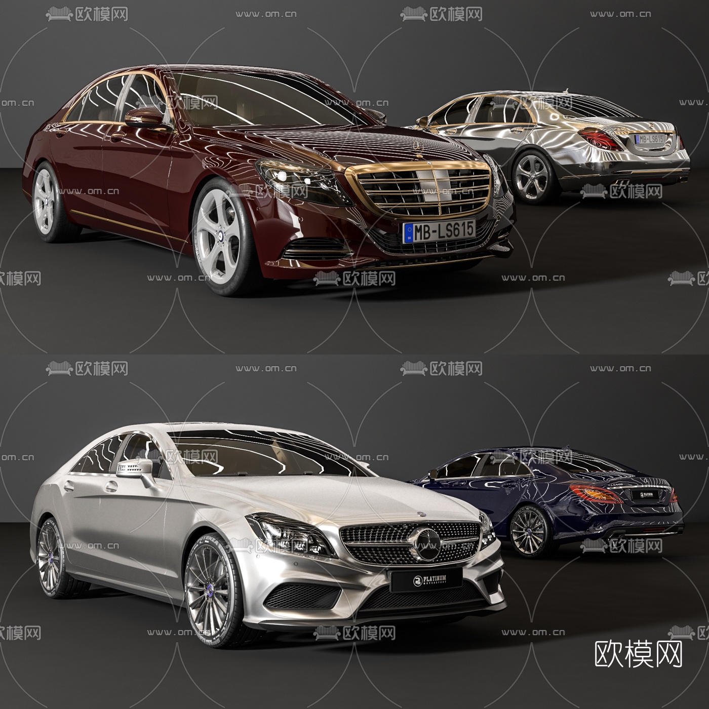 现代豪华轿车汽车3d模型下载（渲染图1）