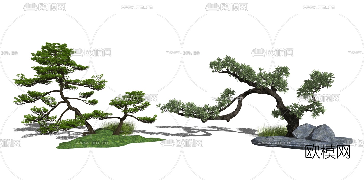 新中式松树景观小品su模型