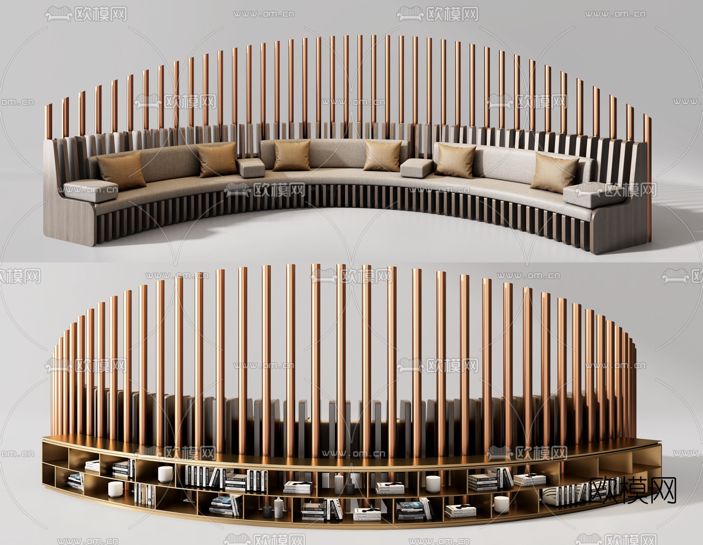 现代布艺弧形卡座沙发3d模型下载（渲染图1）