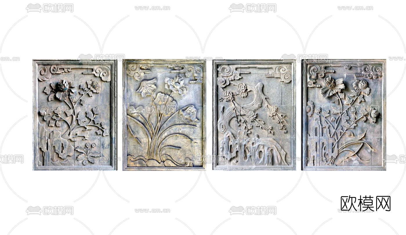 中式花草砖雕su模型下载