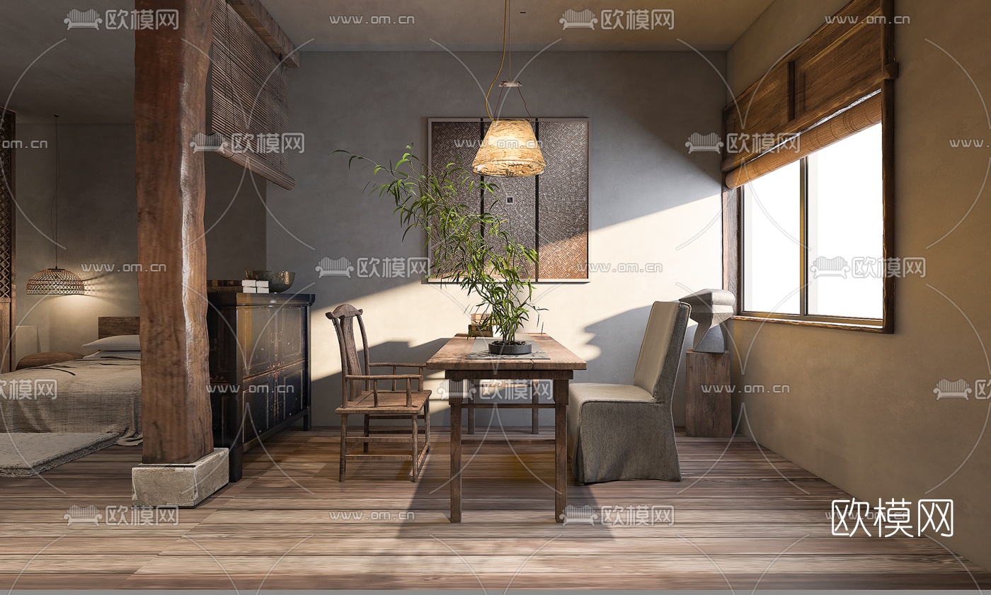 自然风民宿客房套房3d模型