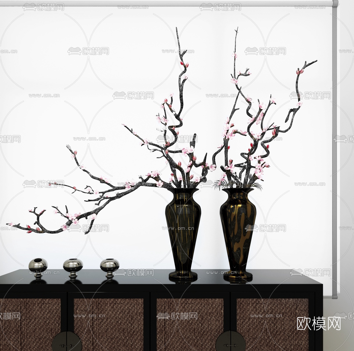 新中式干枝梅花花瓶3d模型