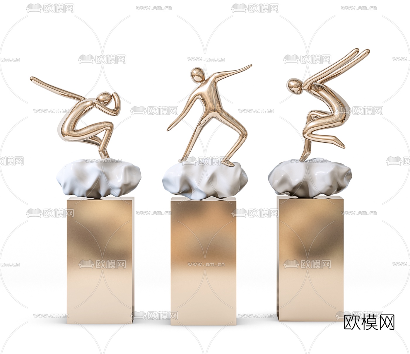 现代人体镀金雕塑3d模型