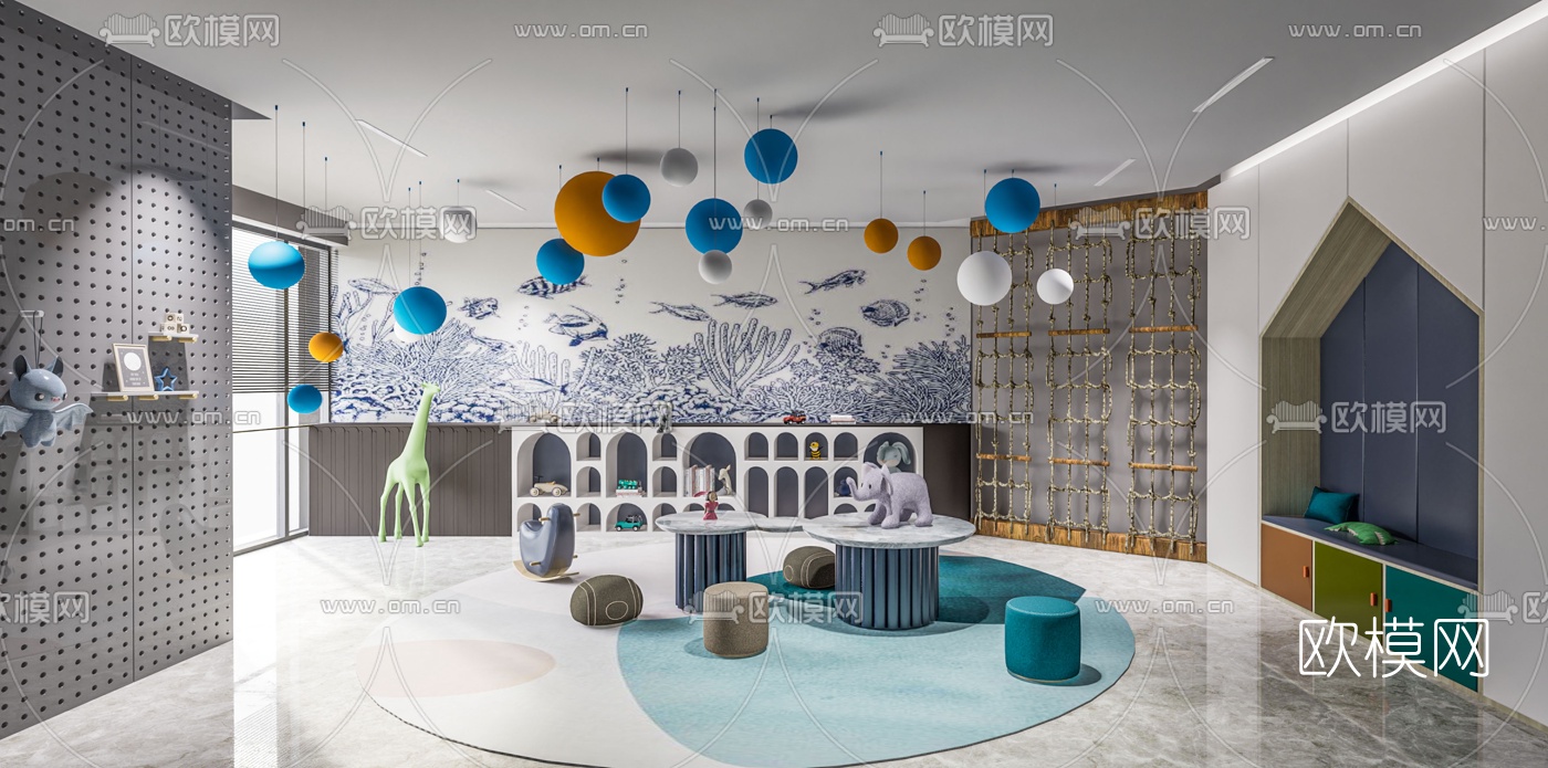 现代儿童活动室su模型下载（渲染图1）