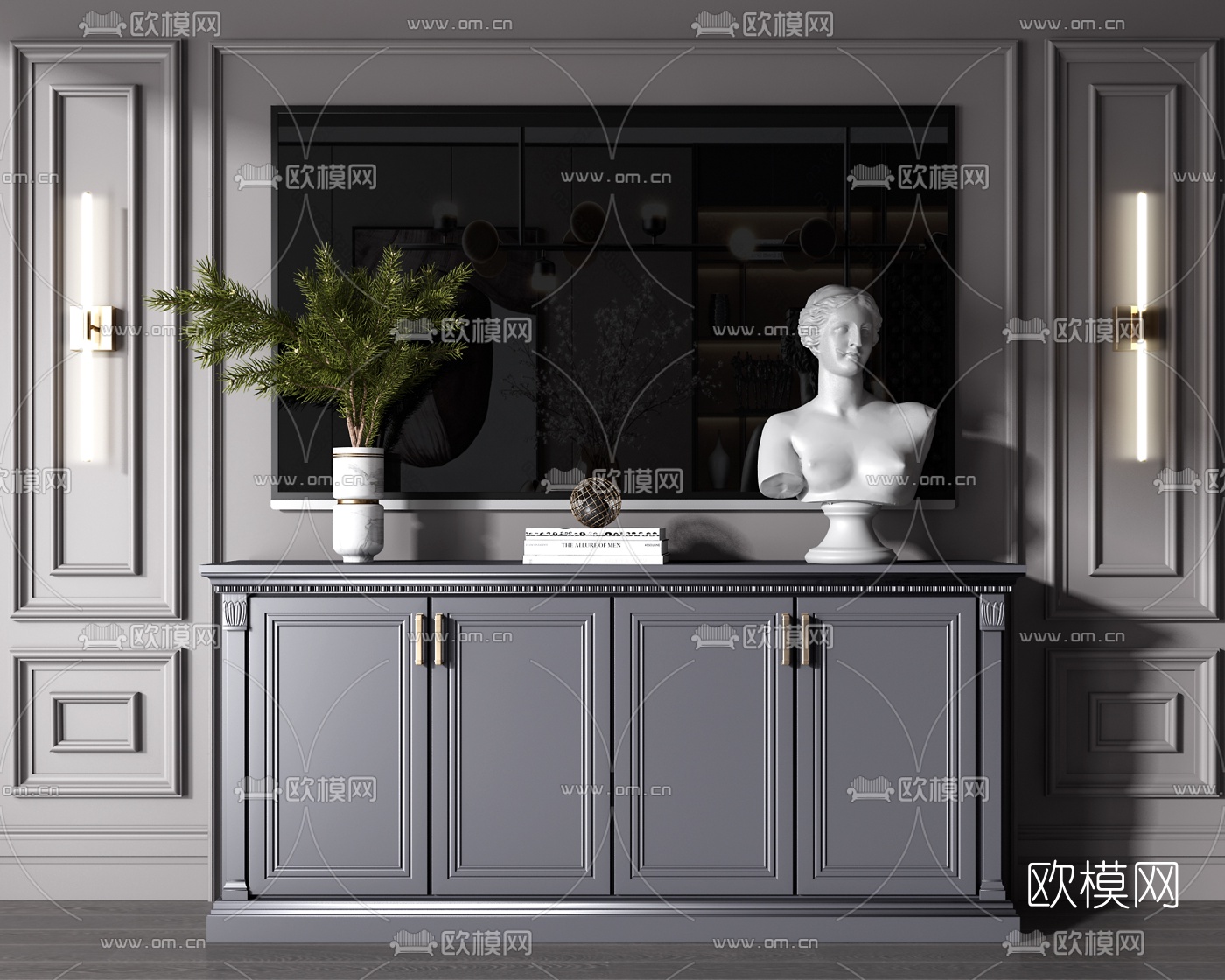 美式轻奢玄关柜边柜3d模型