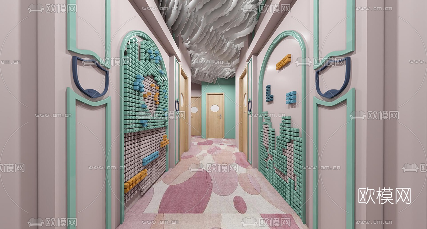 北欧幼儿园走廊过道vr全景3d模型