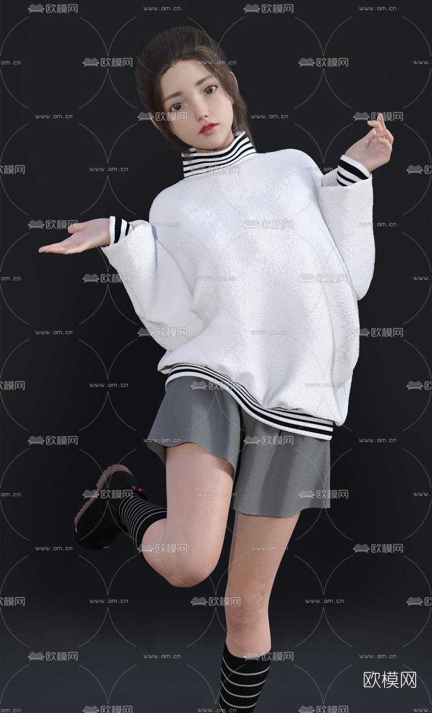 现代小女孩人物3d模型下载（渲染图1）