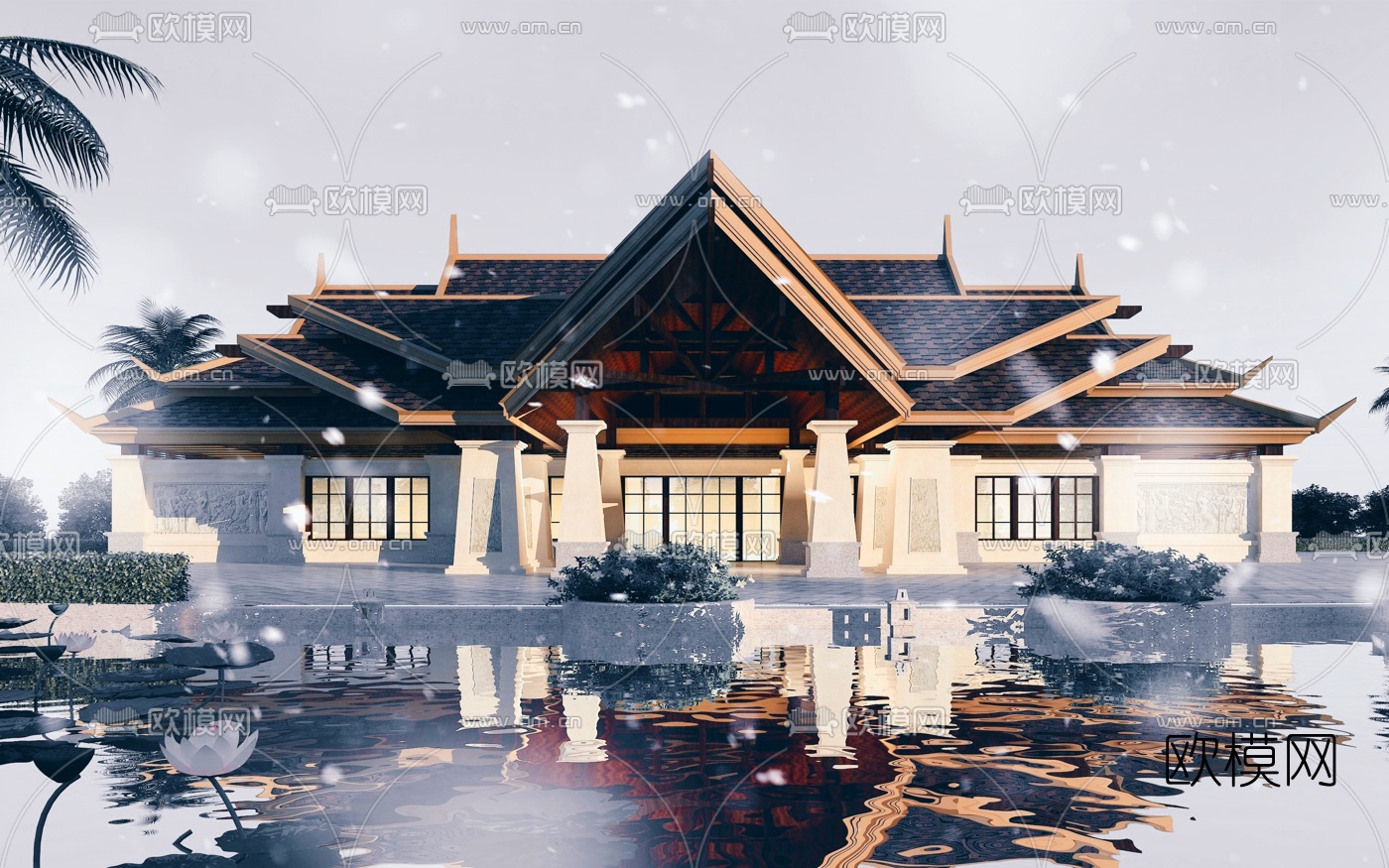 东南亚酒店建筑3d模型