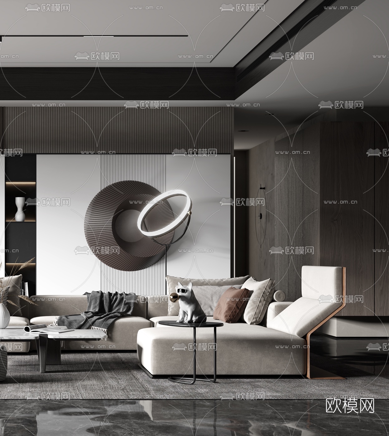 现代布艺转角沙发组合3d模型下载（渲染图3）