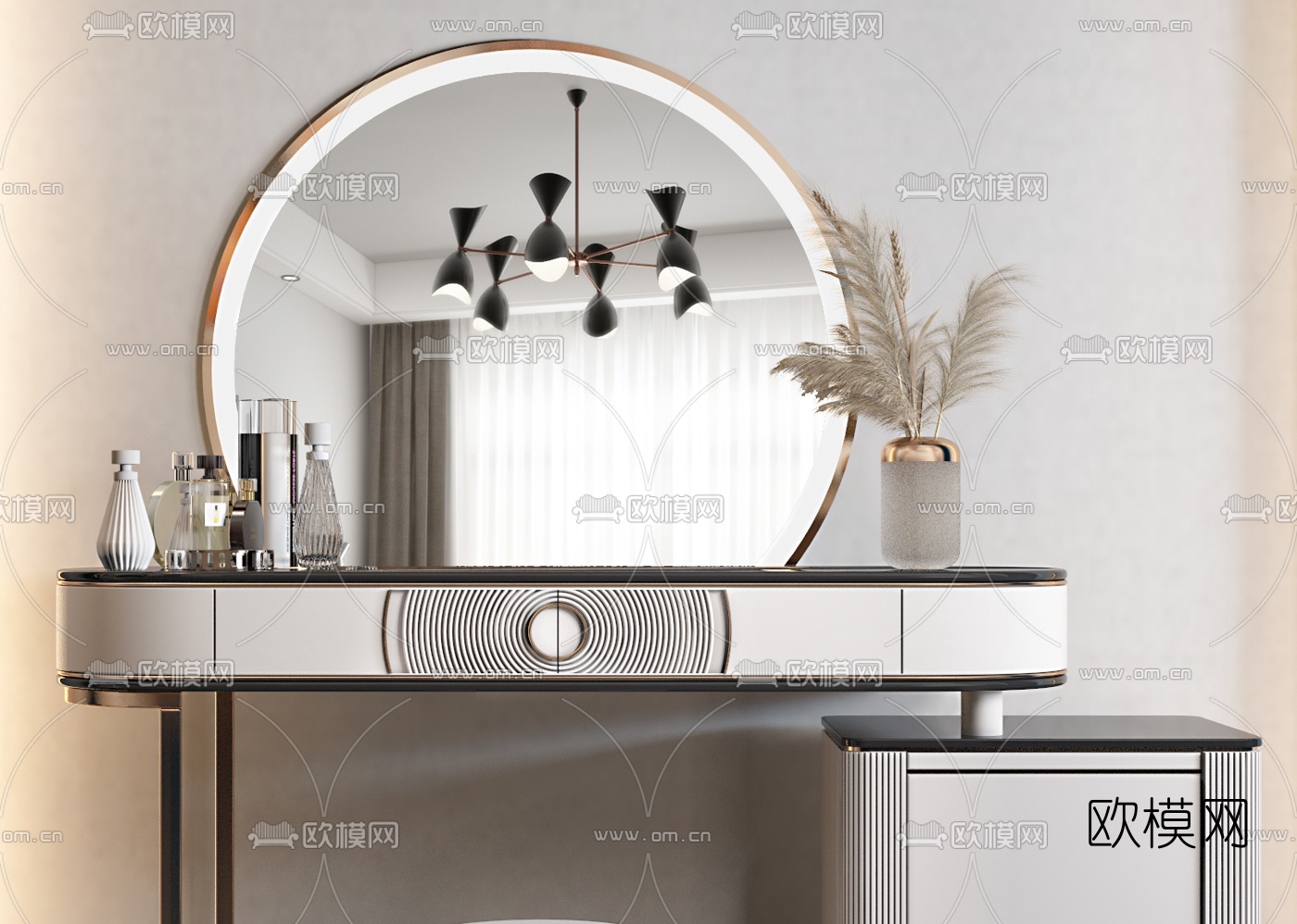 现代梳妆台3d模型下载（渲染图2）