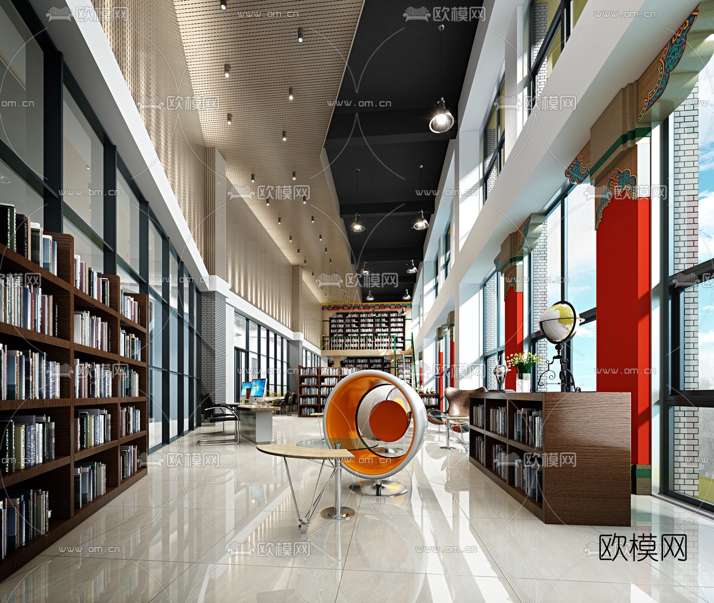 现代图书馆阅览室免费3d模型下载