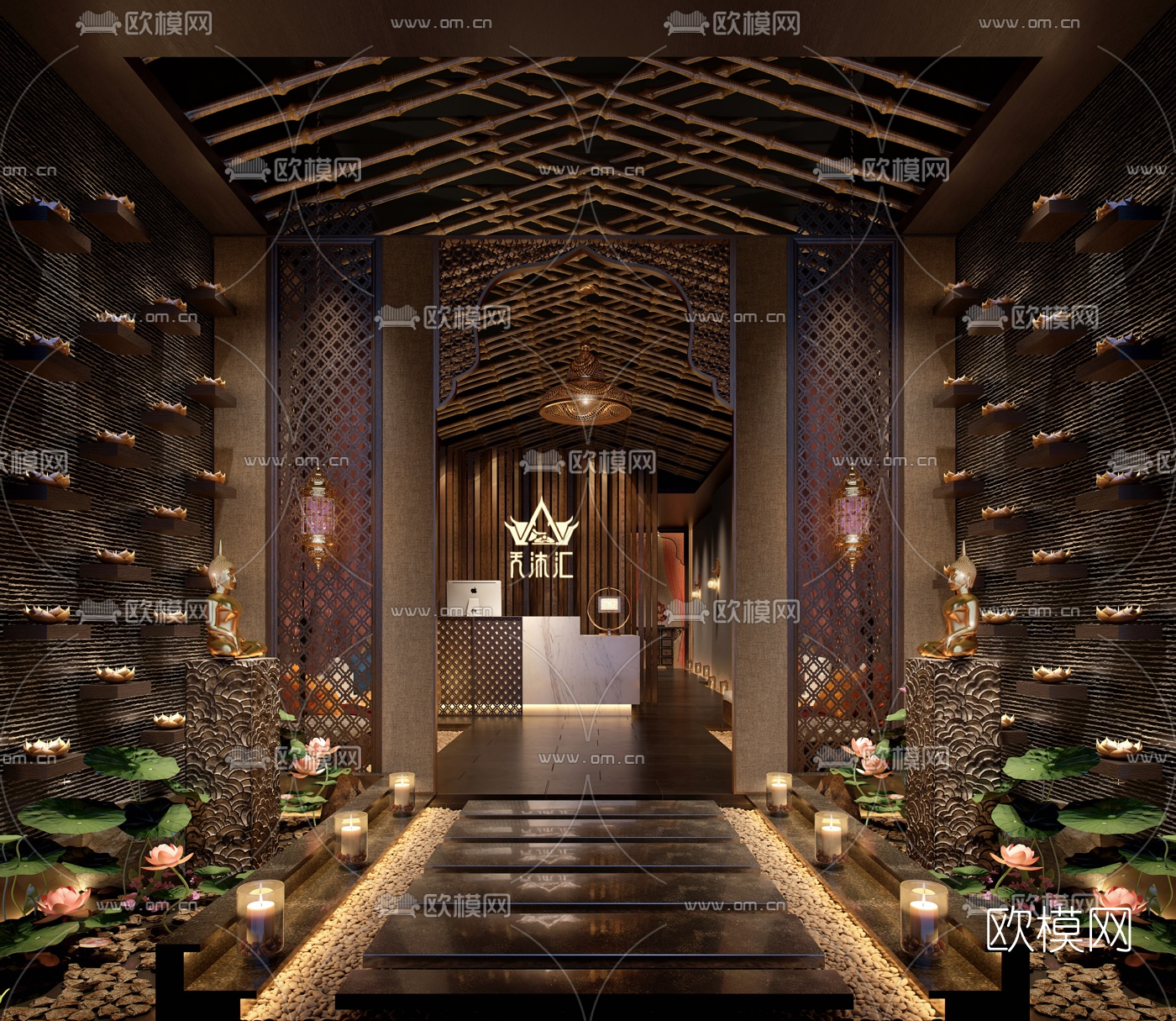 东南亚SPA会所前台走廊3d模型