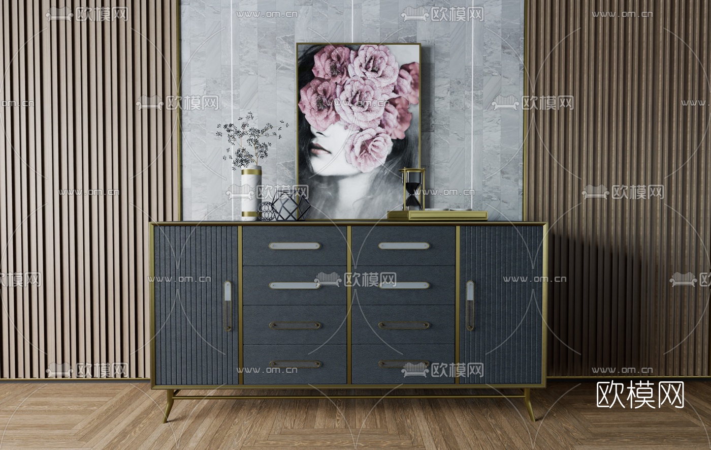 现代轻奢玄关柜su模型下载