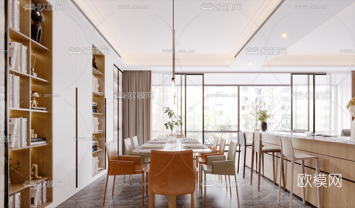 北欧轻奢餐厅3d模型下载（渲染图1）