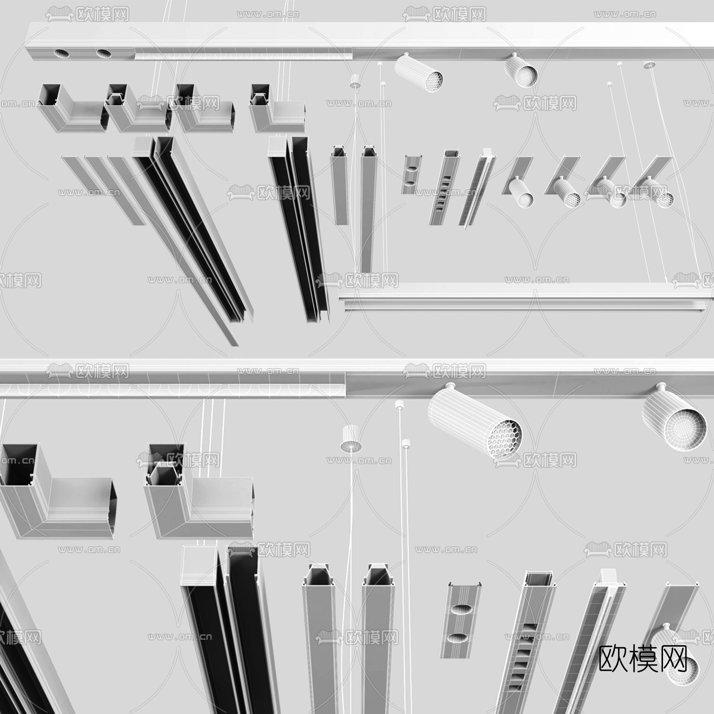 现代办公条形吊灯射灯3d模型