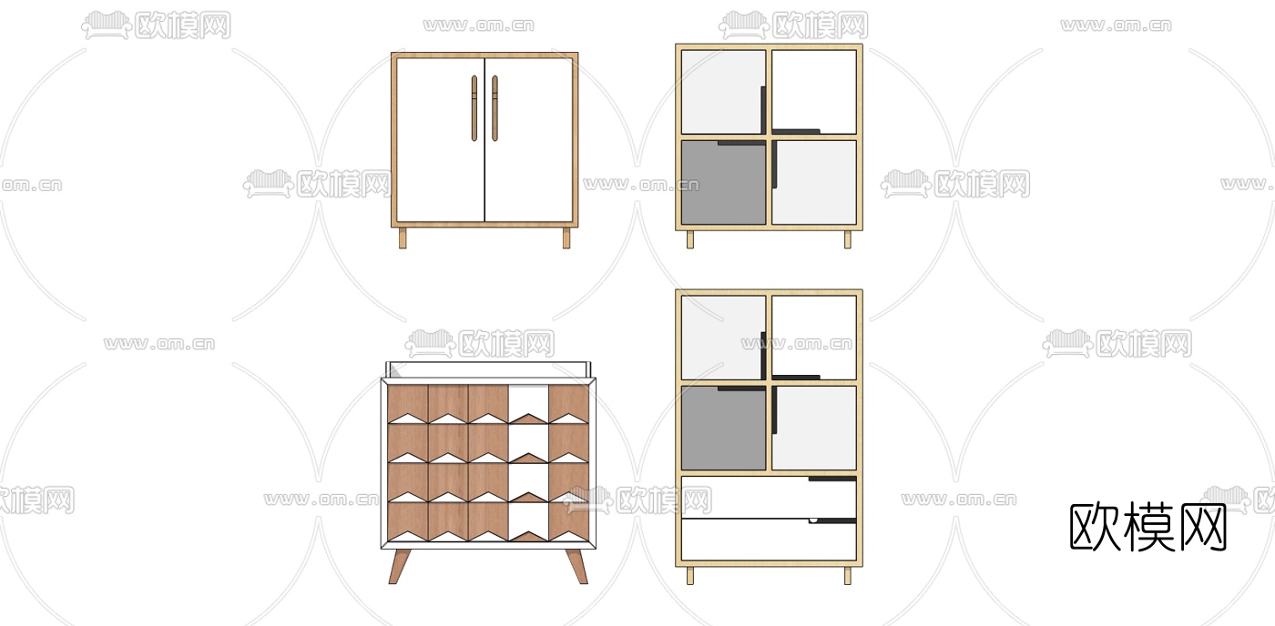 北欧原木鞋柜su模型下载