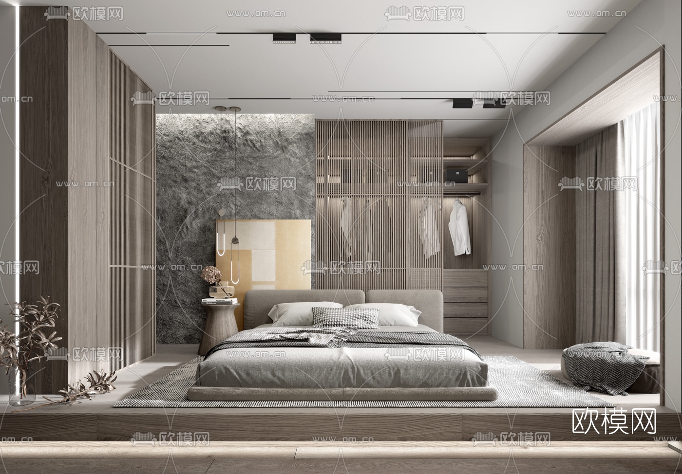 日式榻榻米卧室3d模型下载（渲染图1）