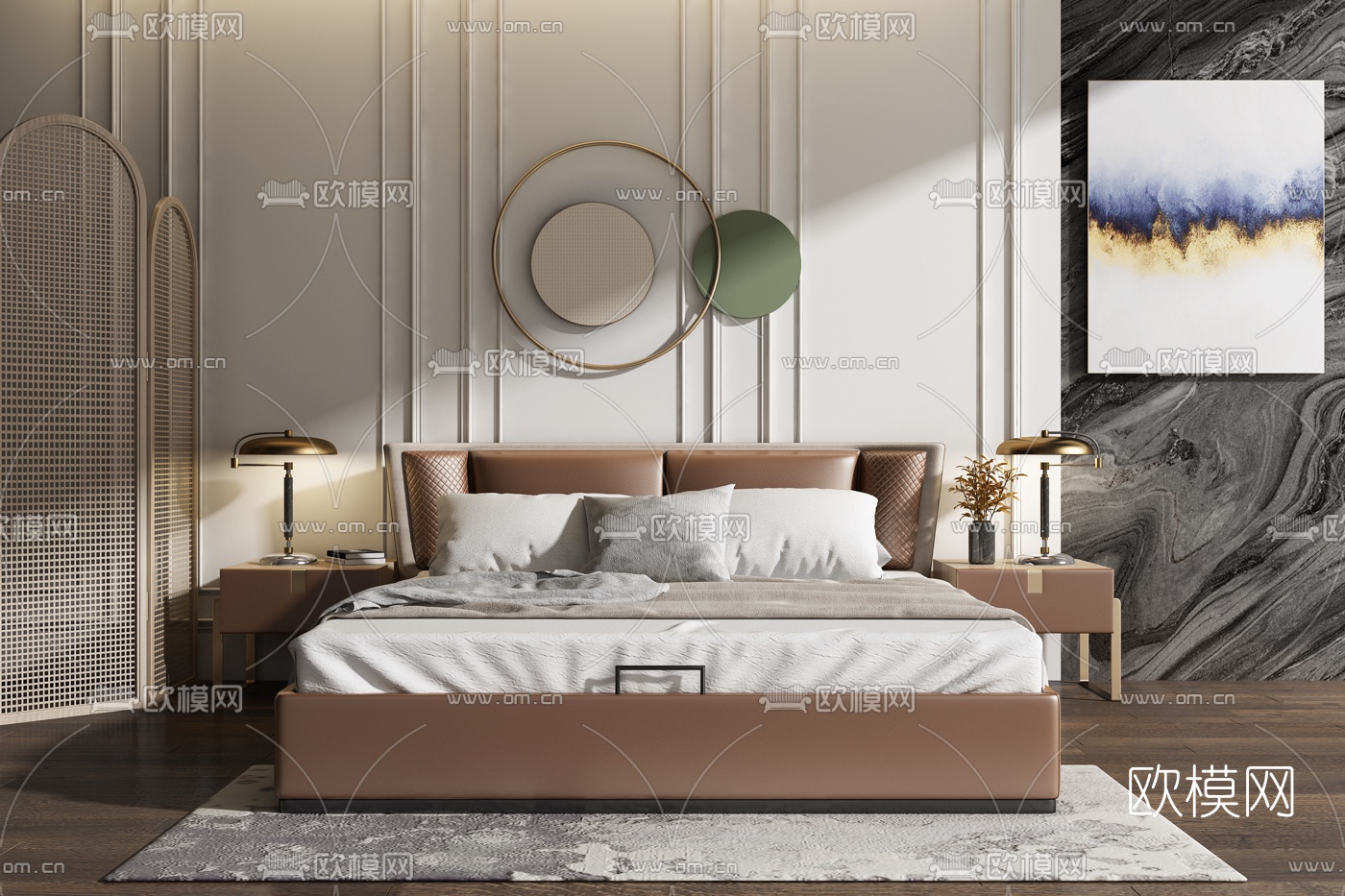 现代皮革双人床3d模型