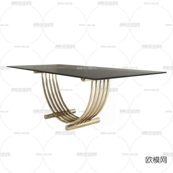 现代金属玻璃餐桌免费3d模型下载