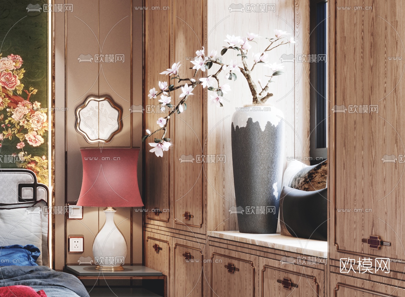新中式主人房卧室3d模型下载（渲染图8）